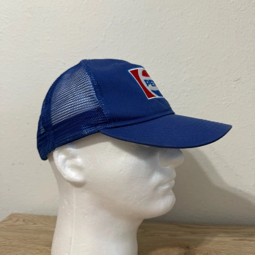 Pepsi Blue Vintage Embroidered‎ Trucker Hat Paramount Apparel Squished Front